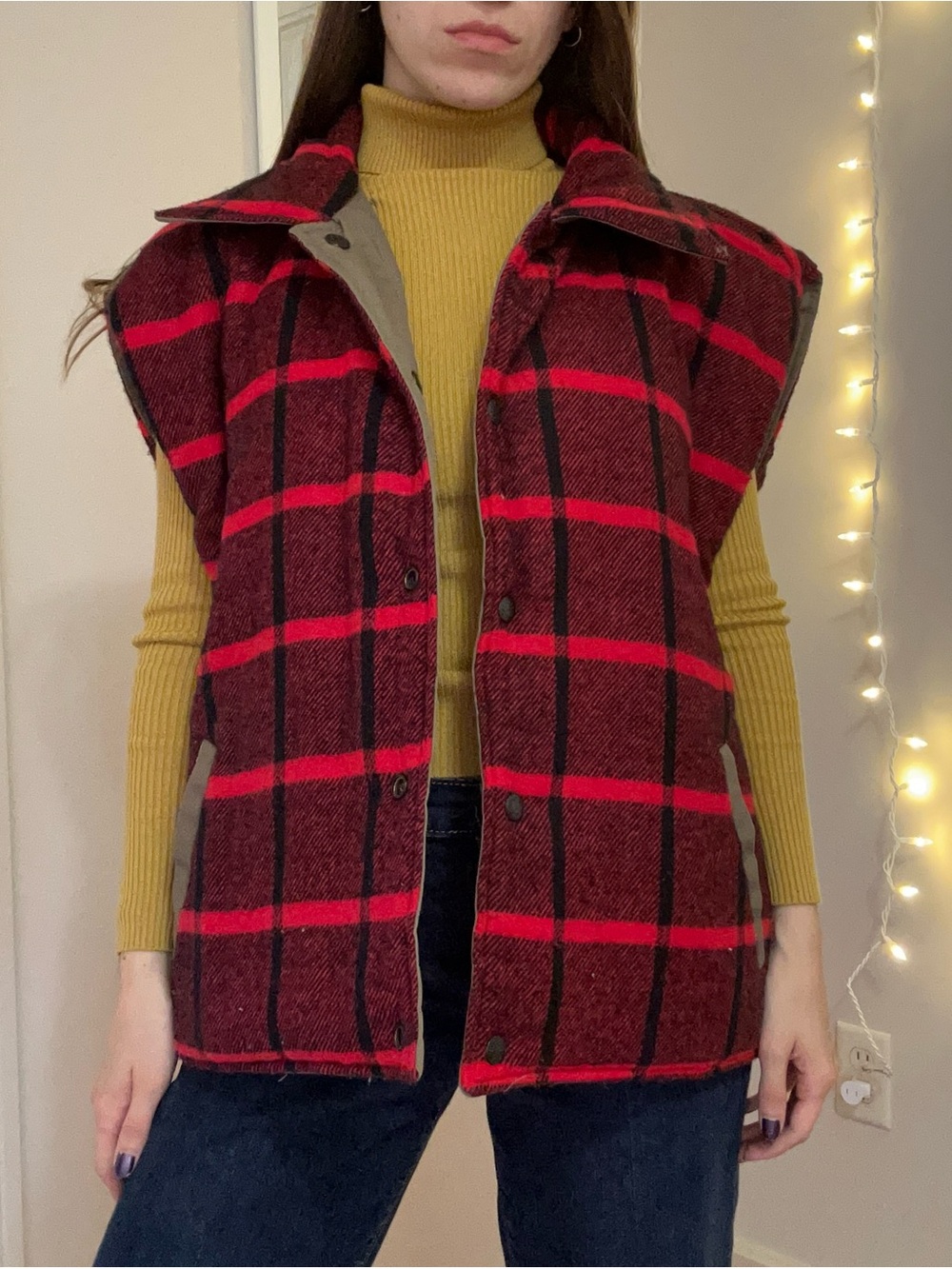 Vintage Green and Red Reversible Plaid Vest